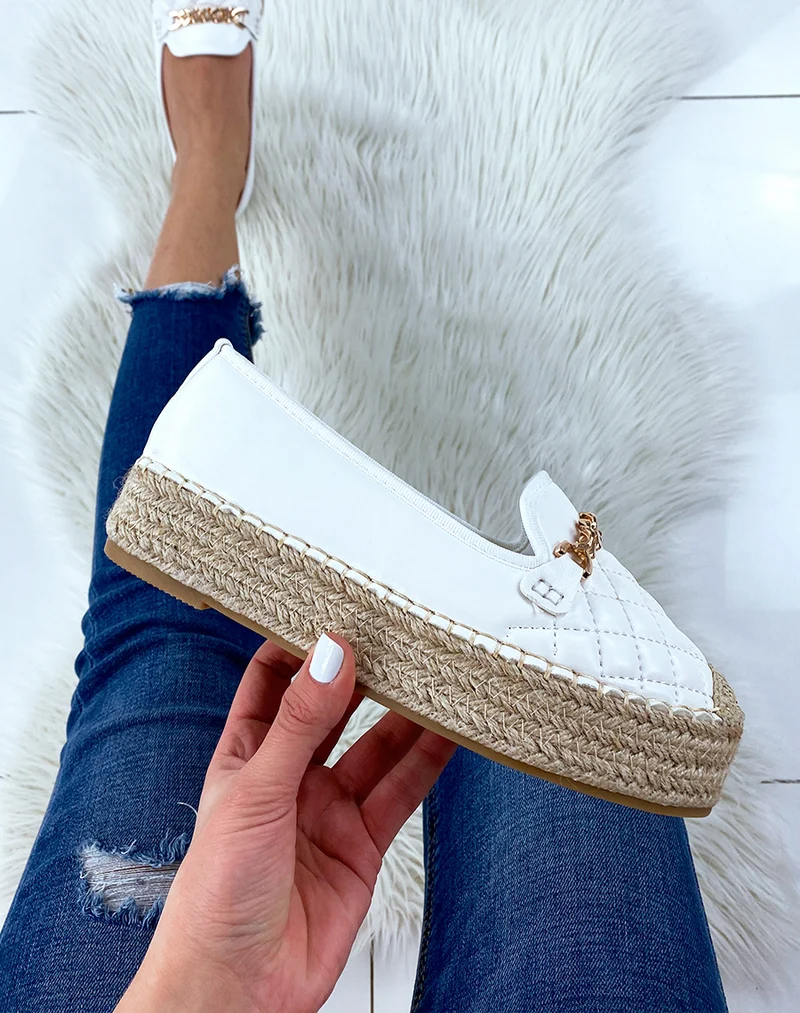 Espadrilles blanches matelassées à plateforme