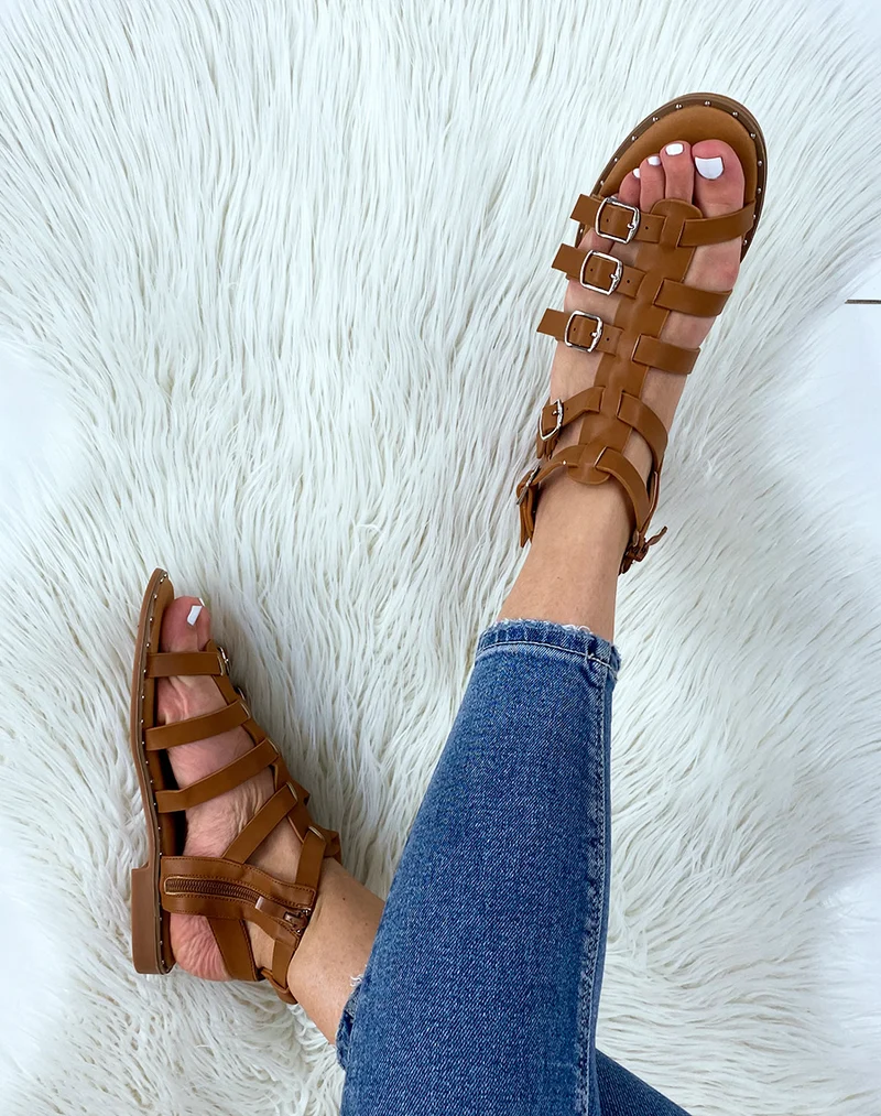 Nu-pieds camel style spartiate