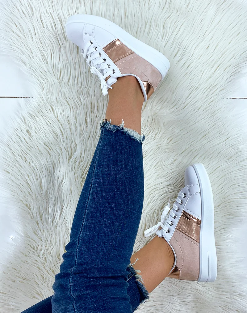 Basket bi-matière blanches et rose