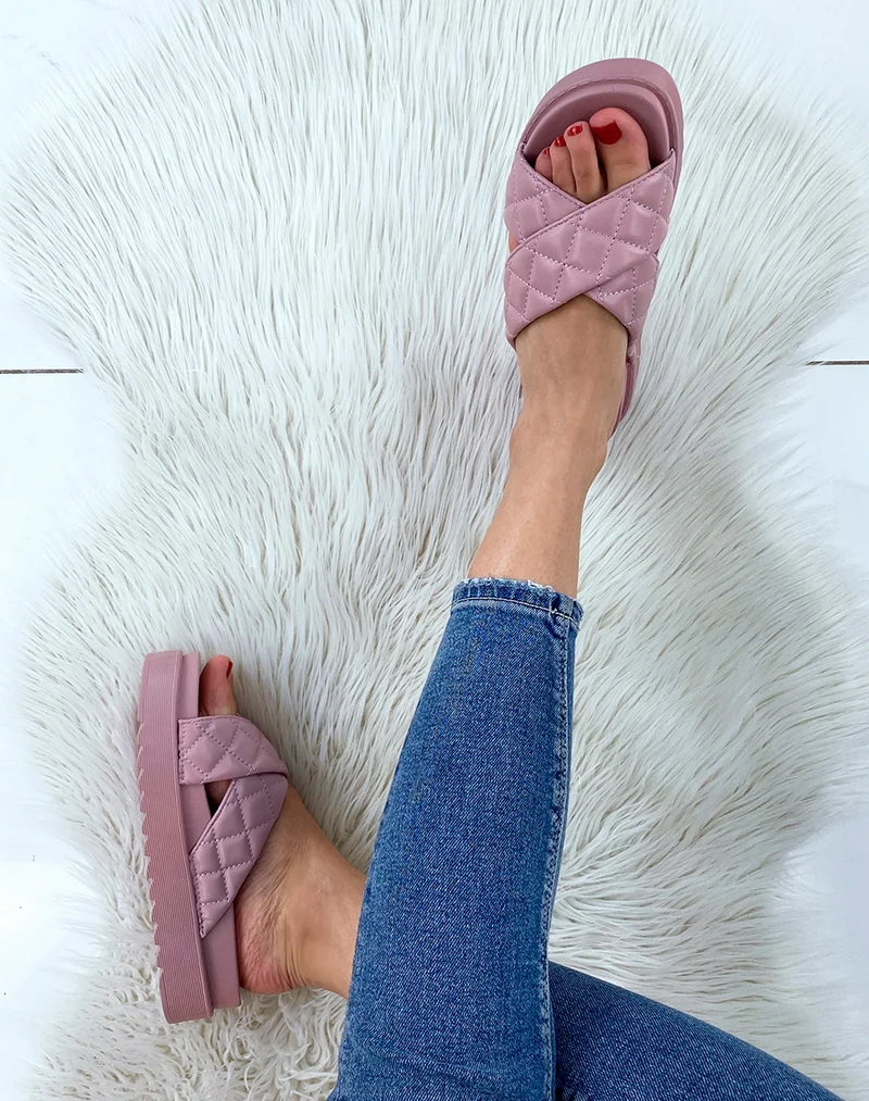 Mules vieux rose croisées et matelassées