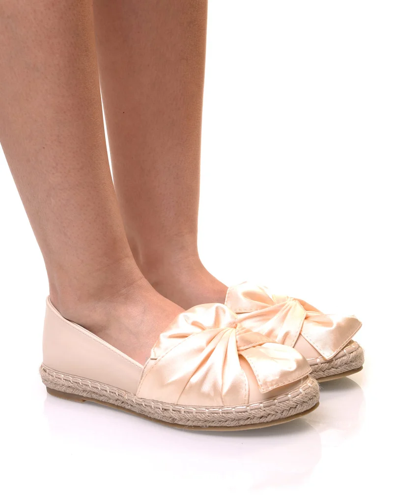 Espadrilles beiges bi-matières à noeud
