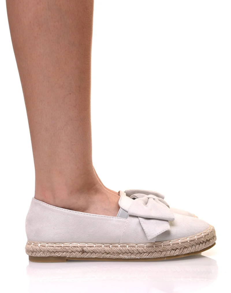 Espadrilles grises en suédine à noeud