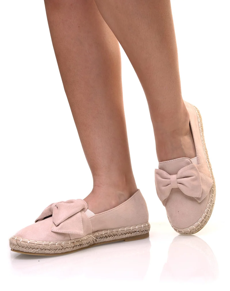 Espadrilles beiges en suédine à noeud