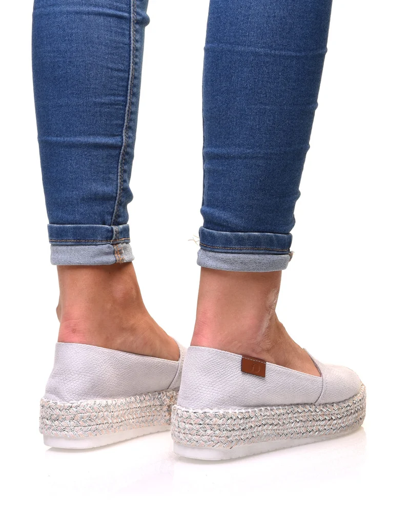 Espadrilles grises compensées à semelle tressée argentée