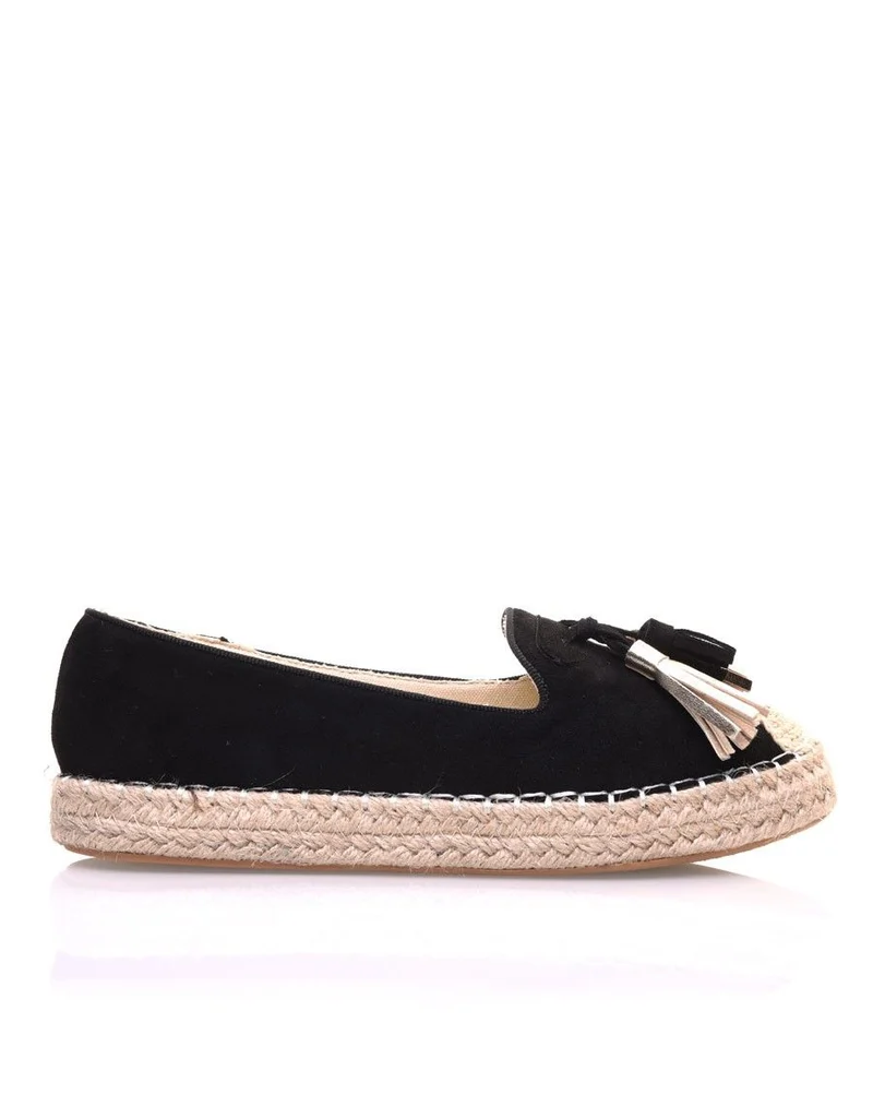 Espadrilles noires en suédine à pompons