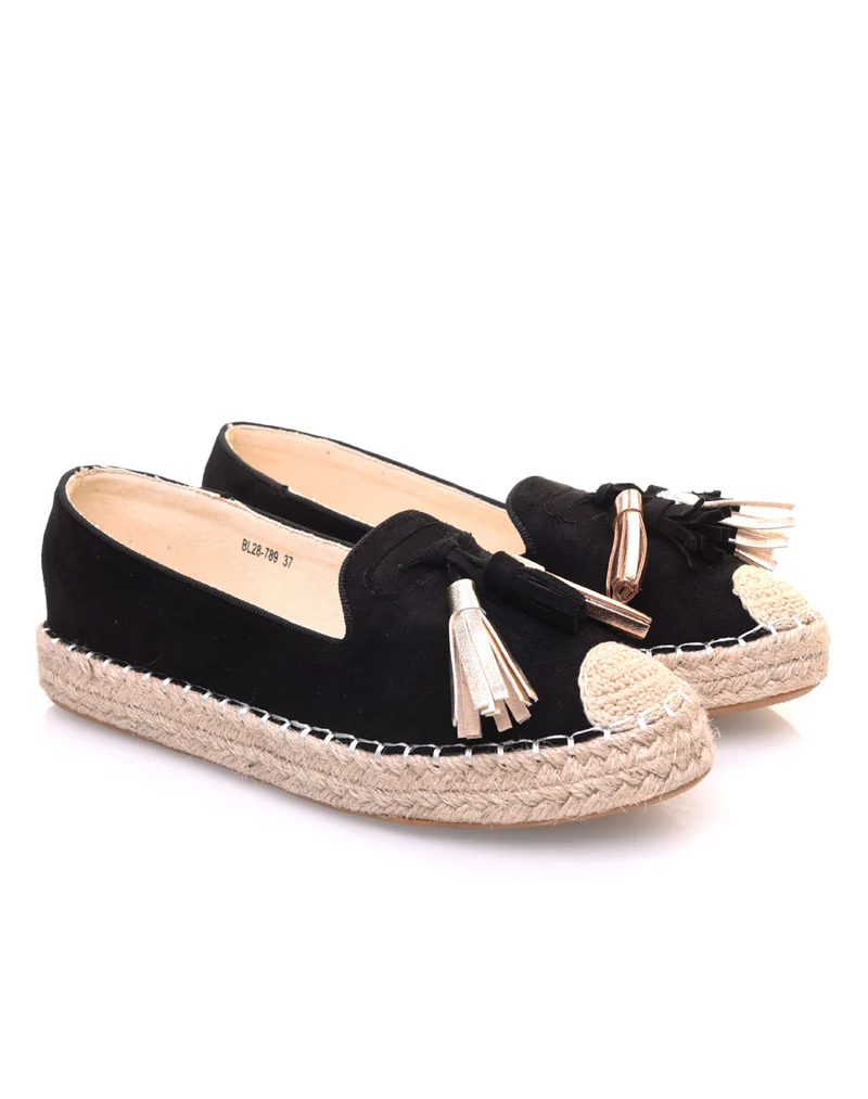 Espadrilles noires en suédine à pompons