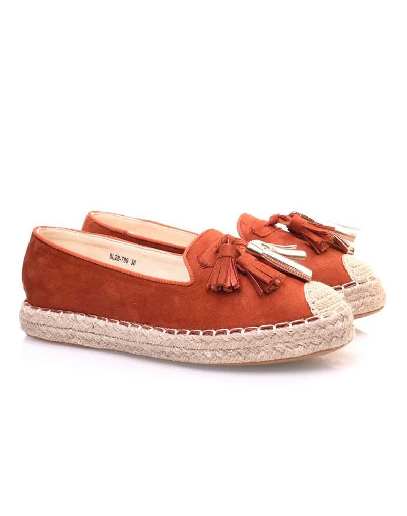 Espadrilles orange en suédine à pompons