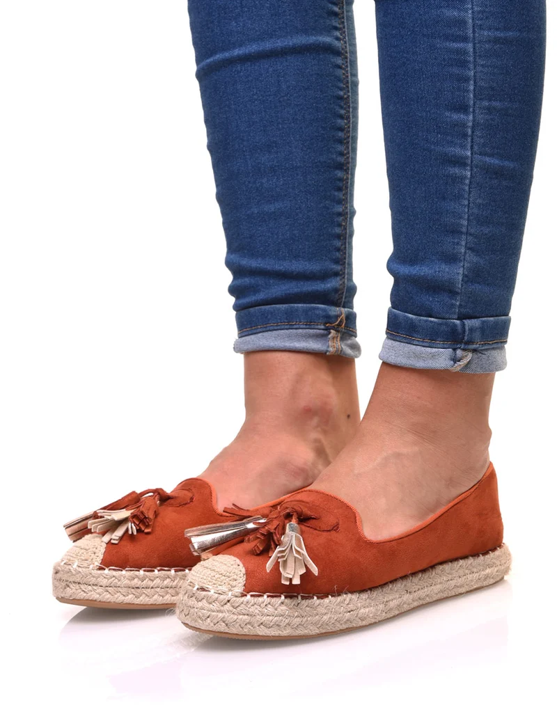 Espadrilles orange en suédine à pompons