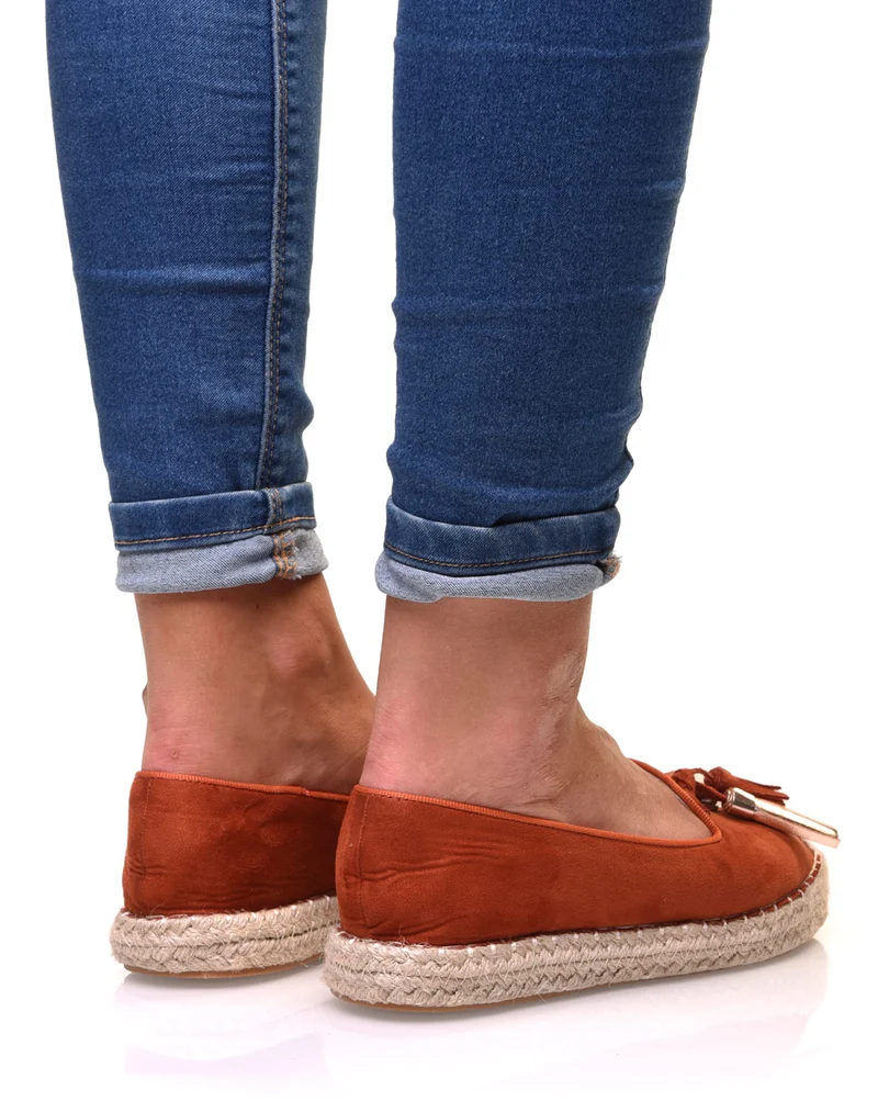 Espadrilles orange en suédine à pompons