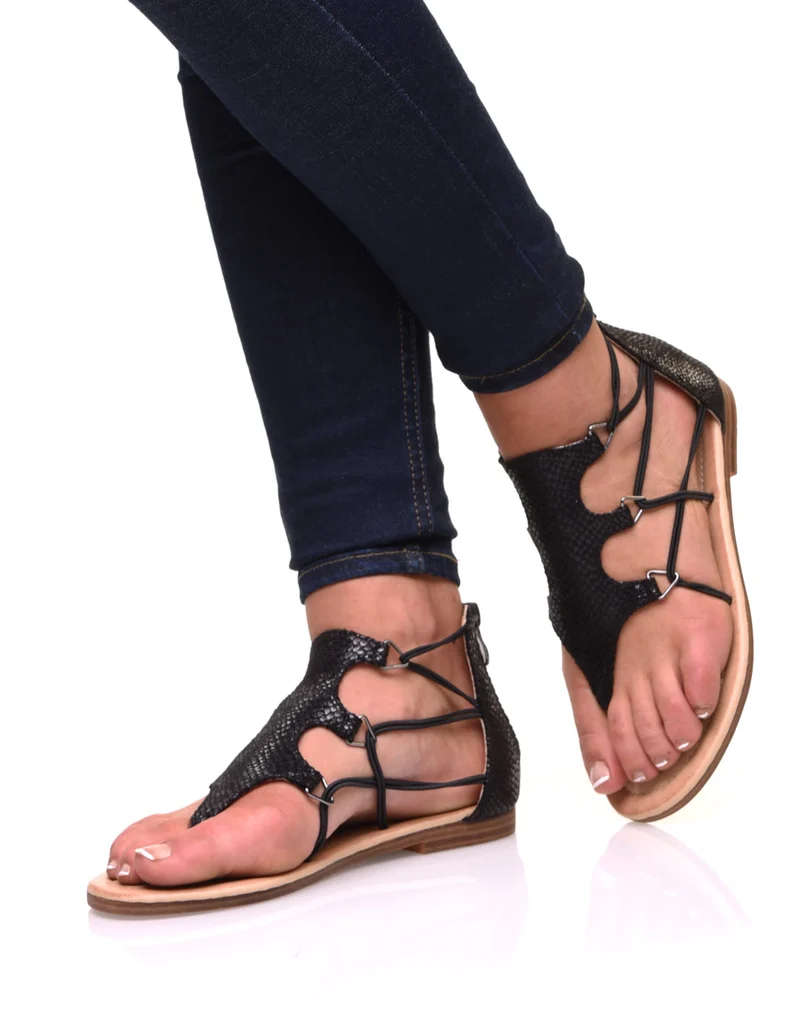 Nu-pieds noirs effets croco