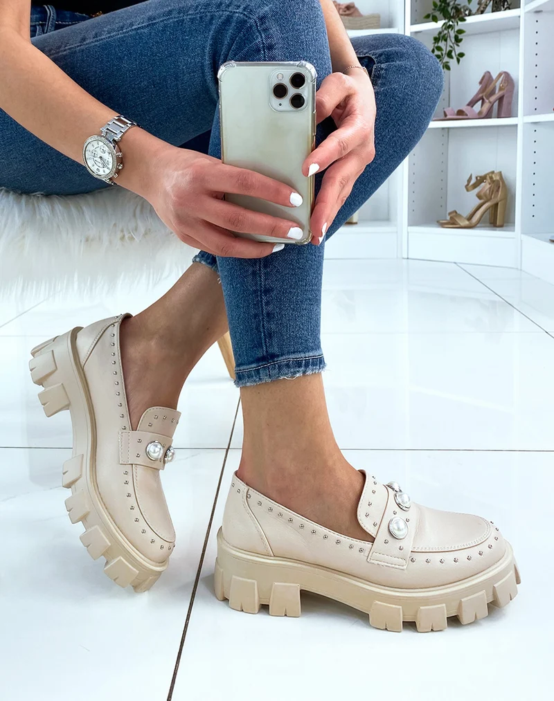 Mocassin beige perlé à grosse plateforme