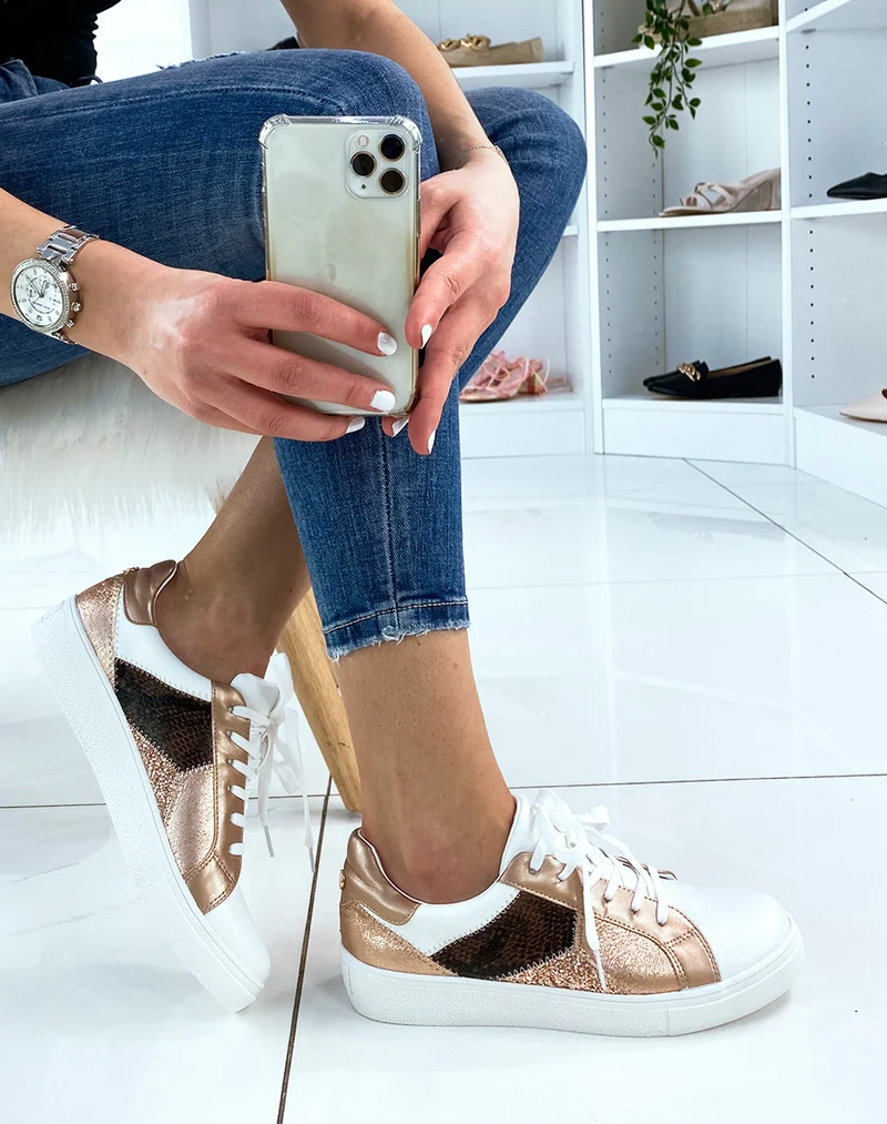 Basket blanche et rose gold à motifs animaliers