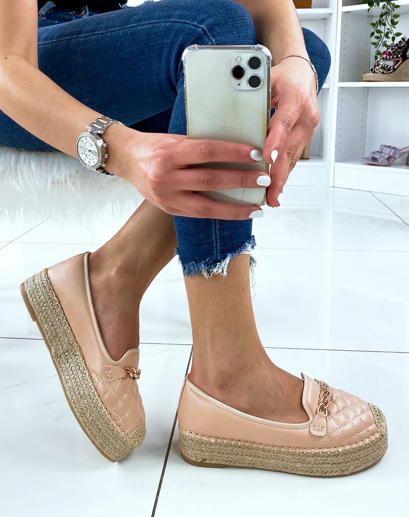 Espadrilles rose poudré matelassées à plateforme