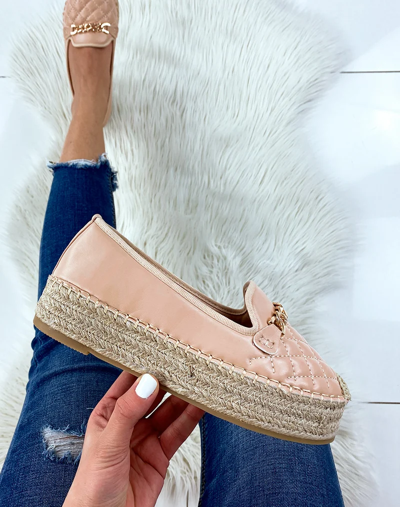 Espadrilles rose poudré matelassées à plateforme