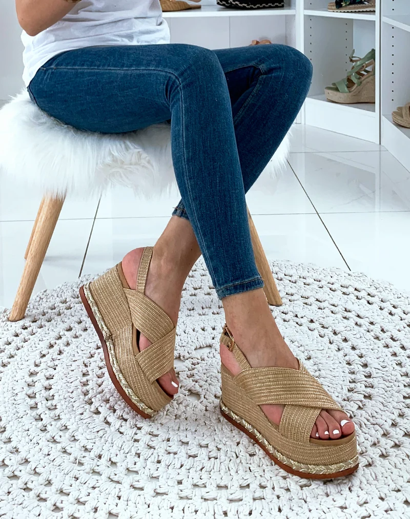 Espadrilles compensées gaufrées beiges