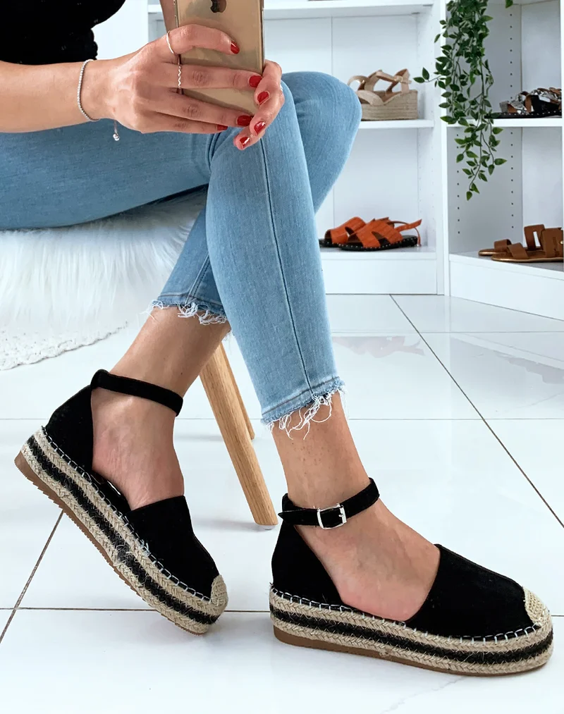 Espadrilles en suédine noires à plateforme
