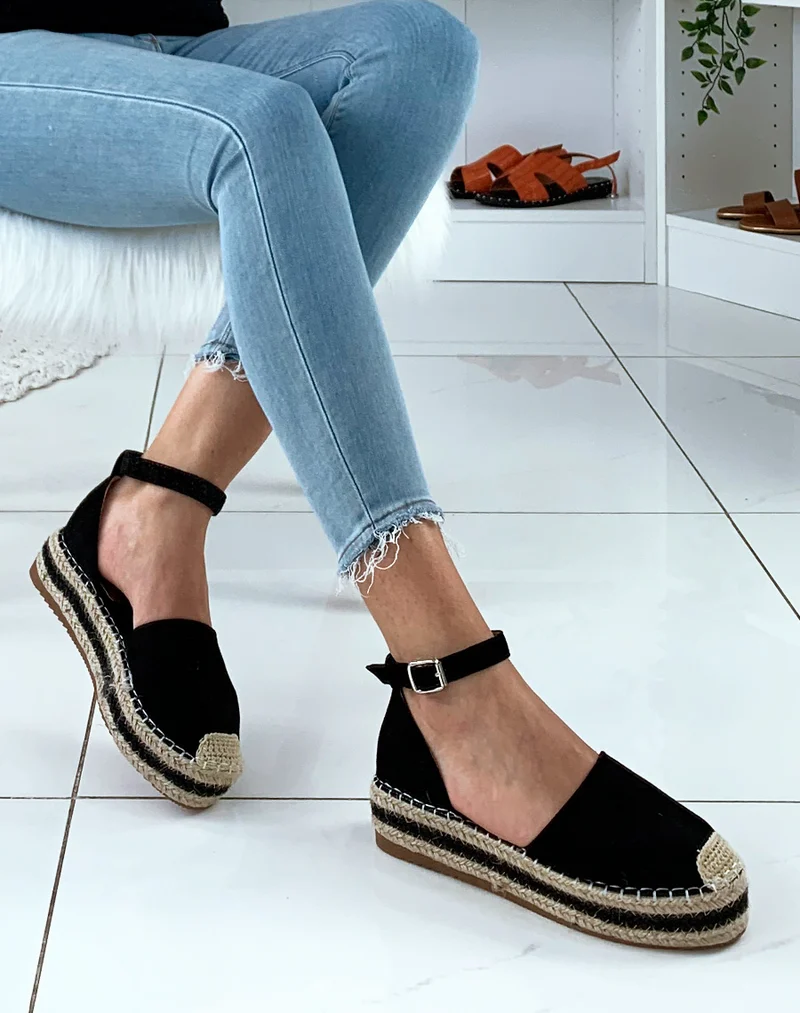 Espadrilles en suédine noires à plateforme