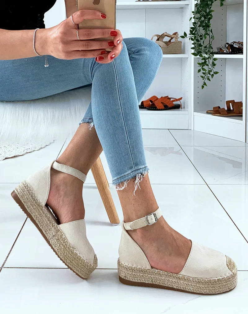 Espadrilles en suédine beiges à plateforme