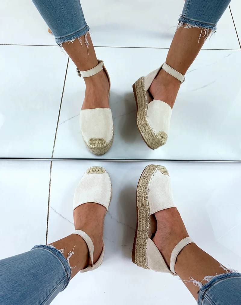 Espadrilles en suédine beiges à plateforme