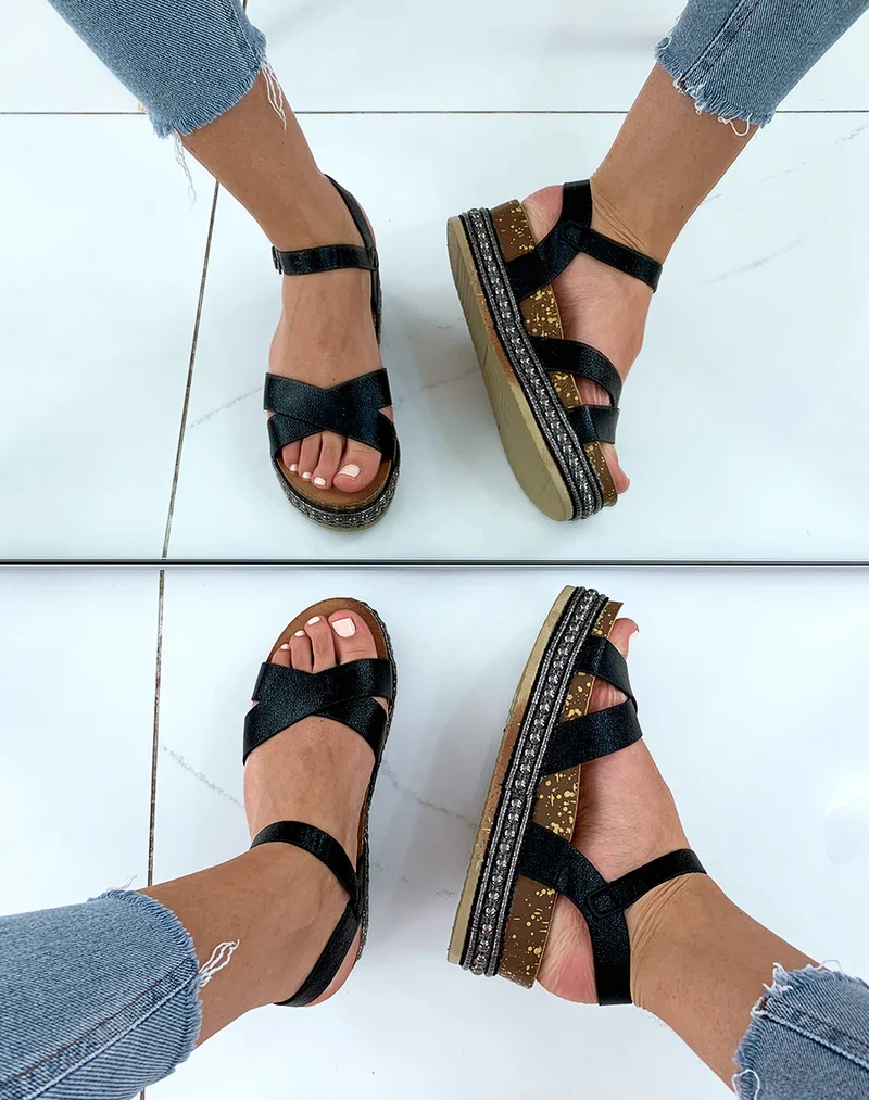 Sandales compensées noires