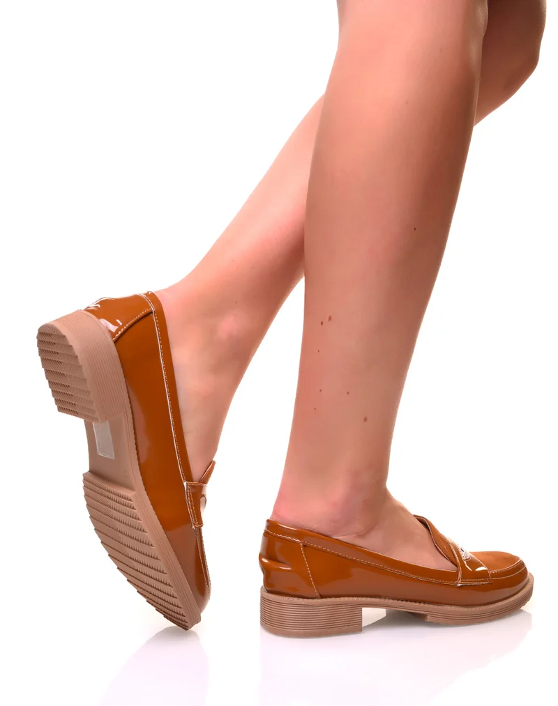 Mocassins marrons bi-matières détails python et résille