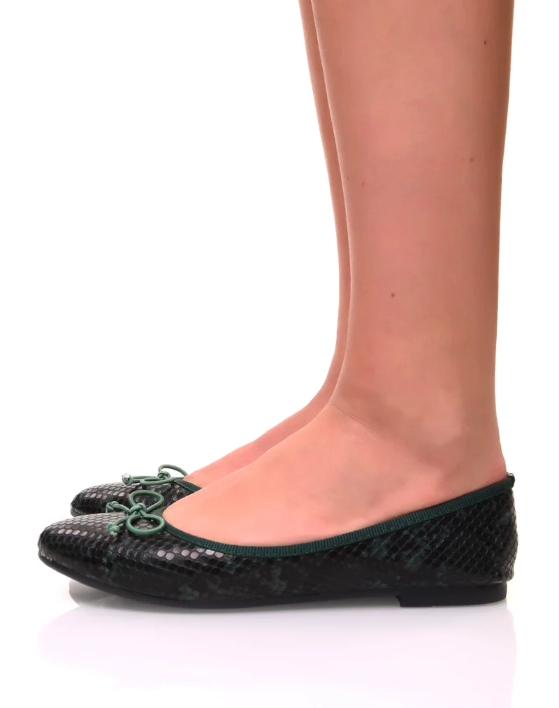 Ballerines effet python vert à petits noeuds