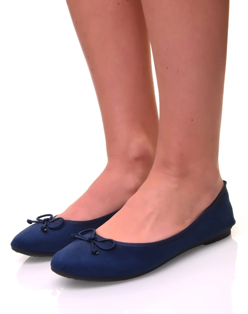 Ballerines bleues marines en suédine à petits noeuds