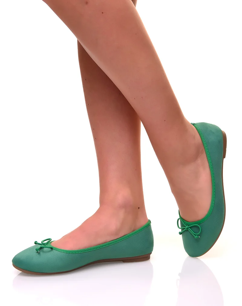 Ballerines vertes en suédine à petits noeuds
