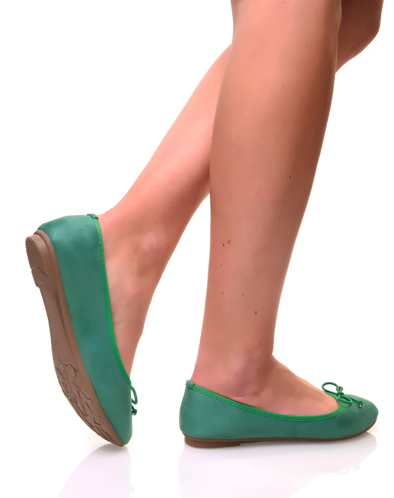 Ballerines vertes en suédine à petits noeuds