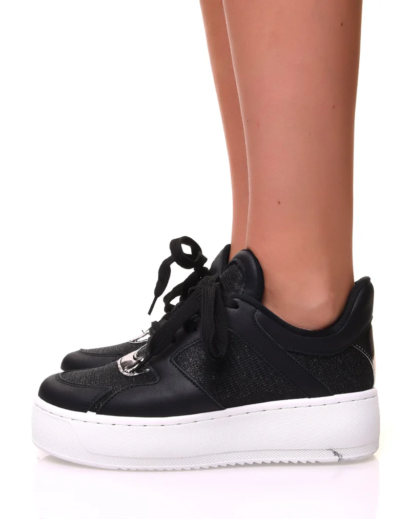Baskets noires à paillettes argentées et empiècements argentés
