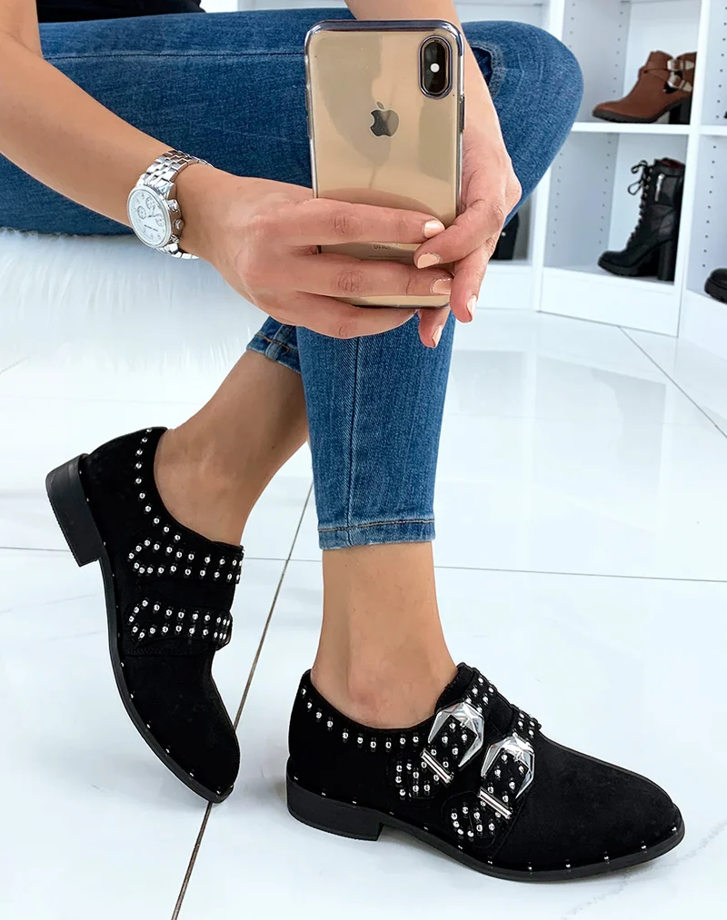 Derbies en suédine noire perlées à sangles
