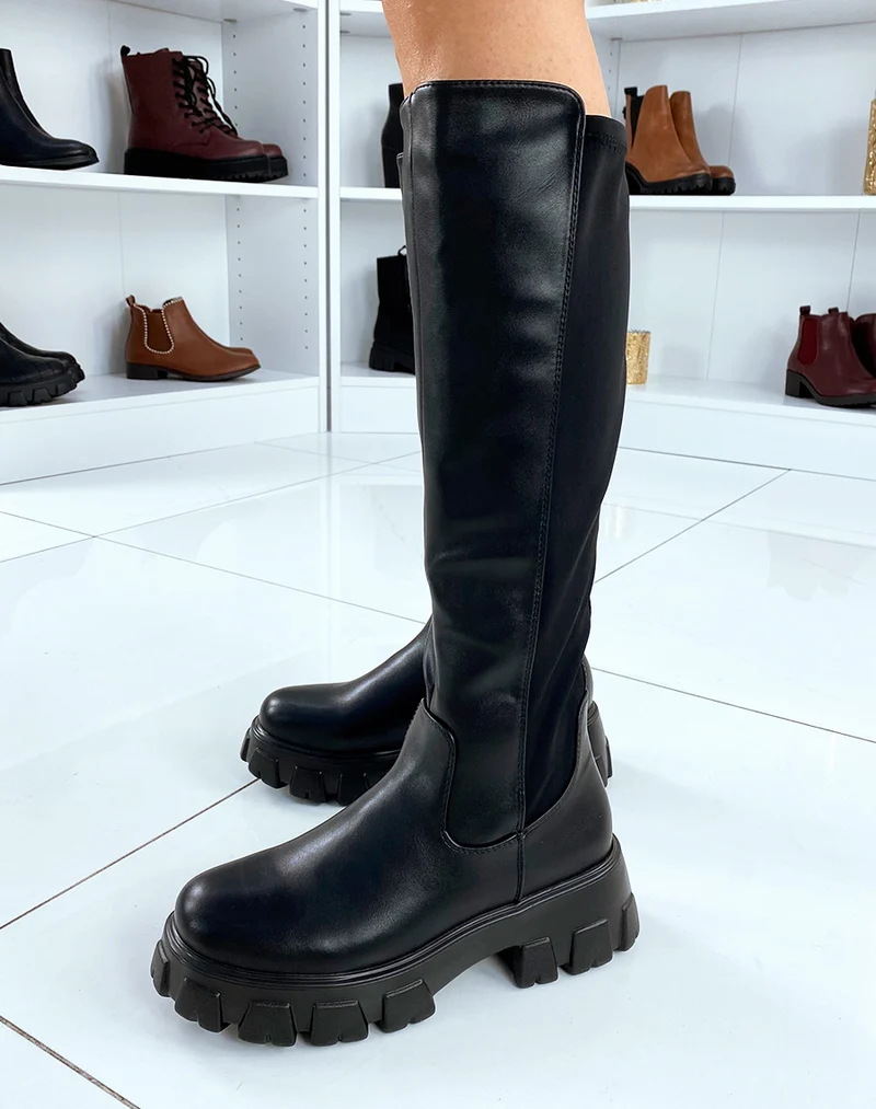 Bottes noires façon chelsea à semelles crantées