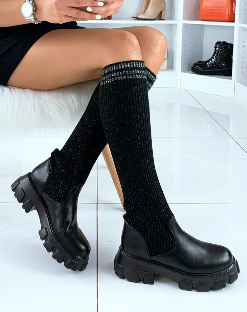 Bottes noires effet chaussettes à paillettes