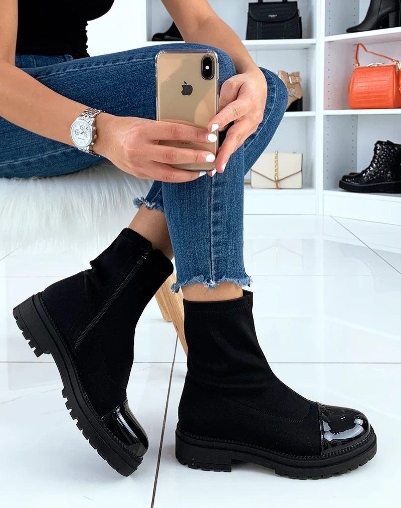 Bottines en tissu noir effet chaussette