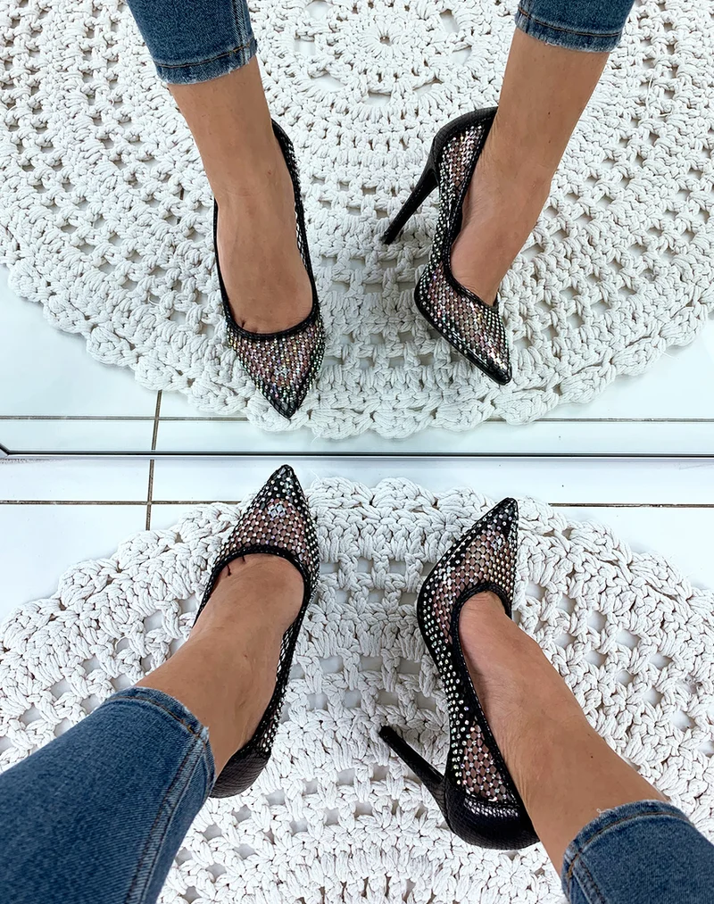 Escarpins noires résille à strass