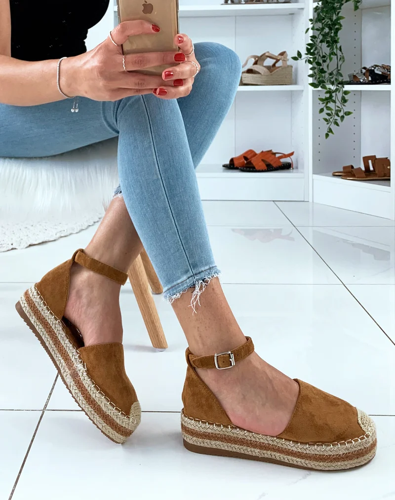 Espadrilles en suédine camel à plateforme