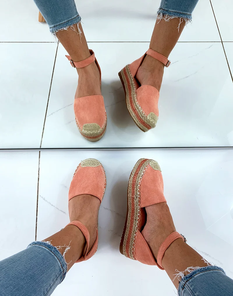 Espadrilles en suédine roses à plateforme