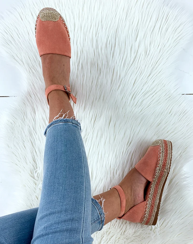 Espadrilles en suédine roses à plateforme