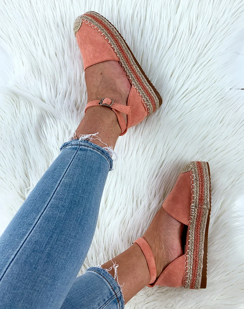 Espadrilles en suédine roses à plateforme