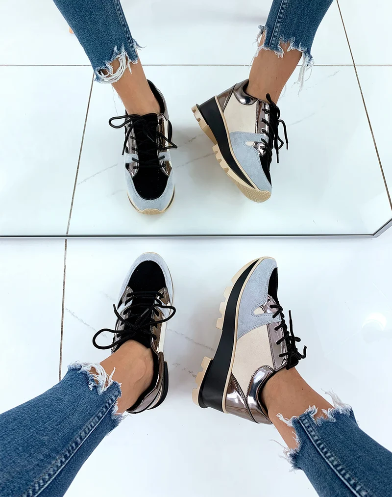 Baskets noires multicolore à talon métallique