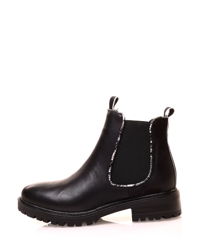 Chelsea boots noires bi-matières à détails effet python