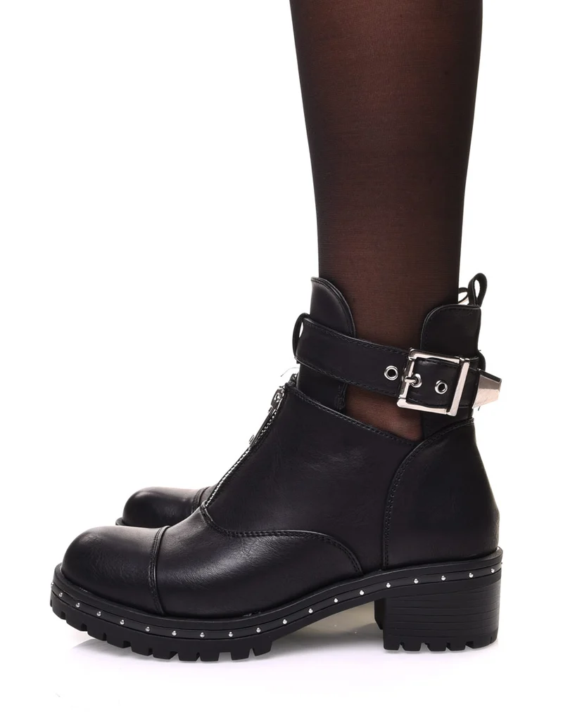 Bottines noires ajourées à sangle