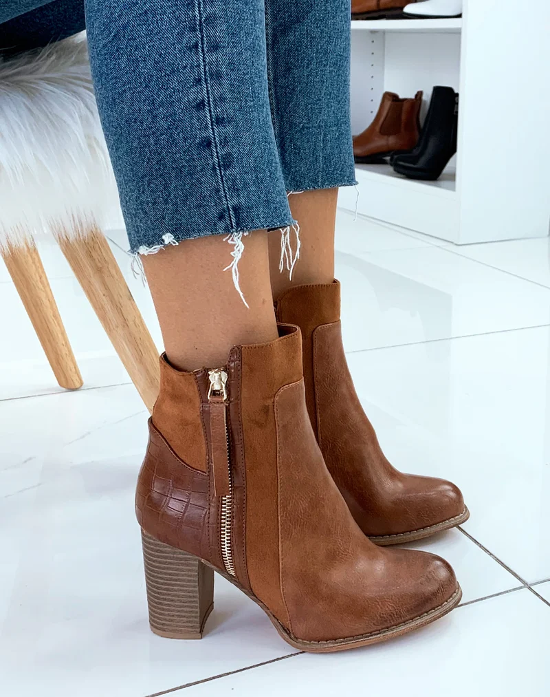 Bottines camel à talon