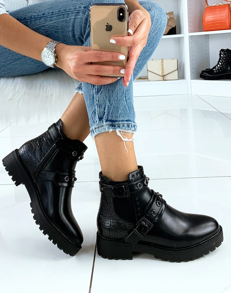Bottines basses noires bi-matières