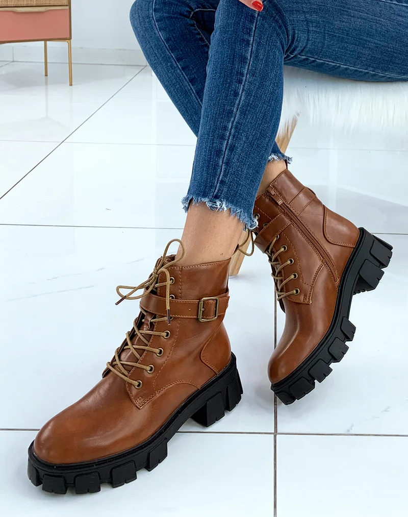 Bottines hautes camel à plateforme