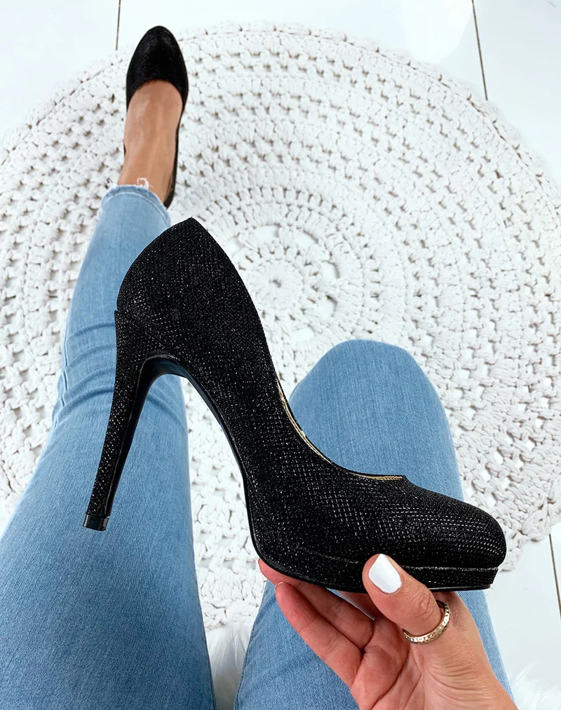 Escarpins noirs effets pailletés à talons aiguilles