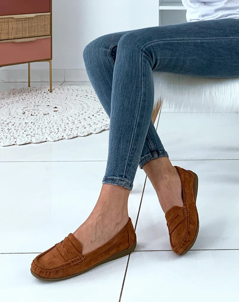 Mocassins camel en suédine
