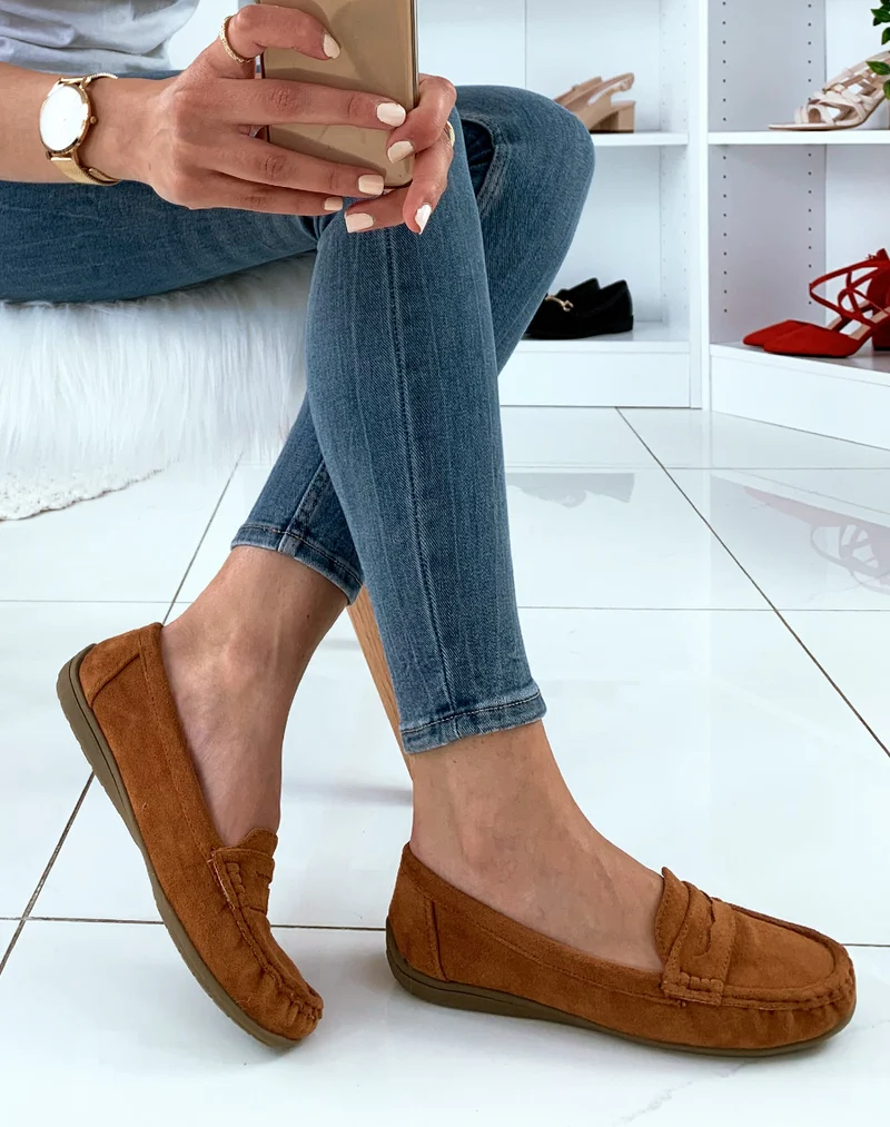 Mocassins camel en suédine