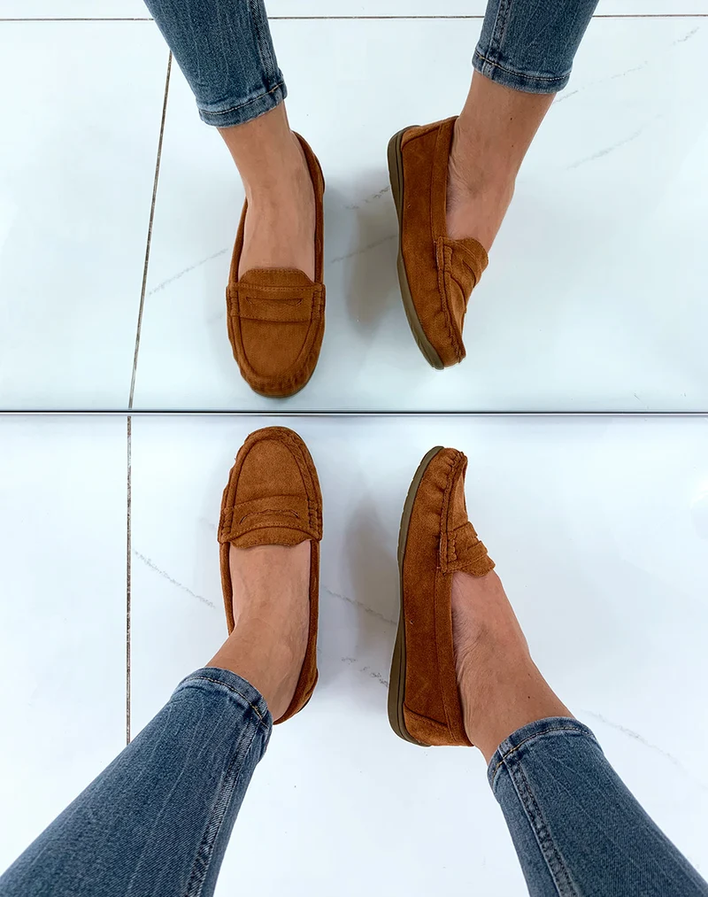 Mocassins camel en suédine