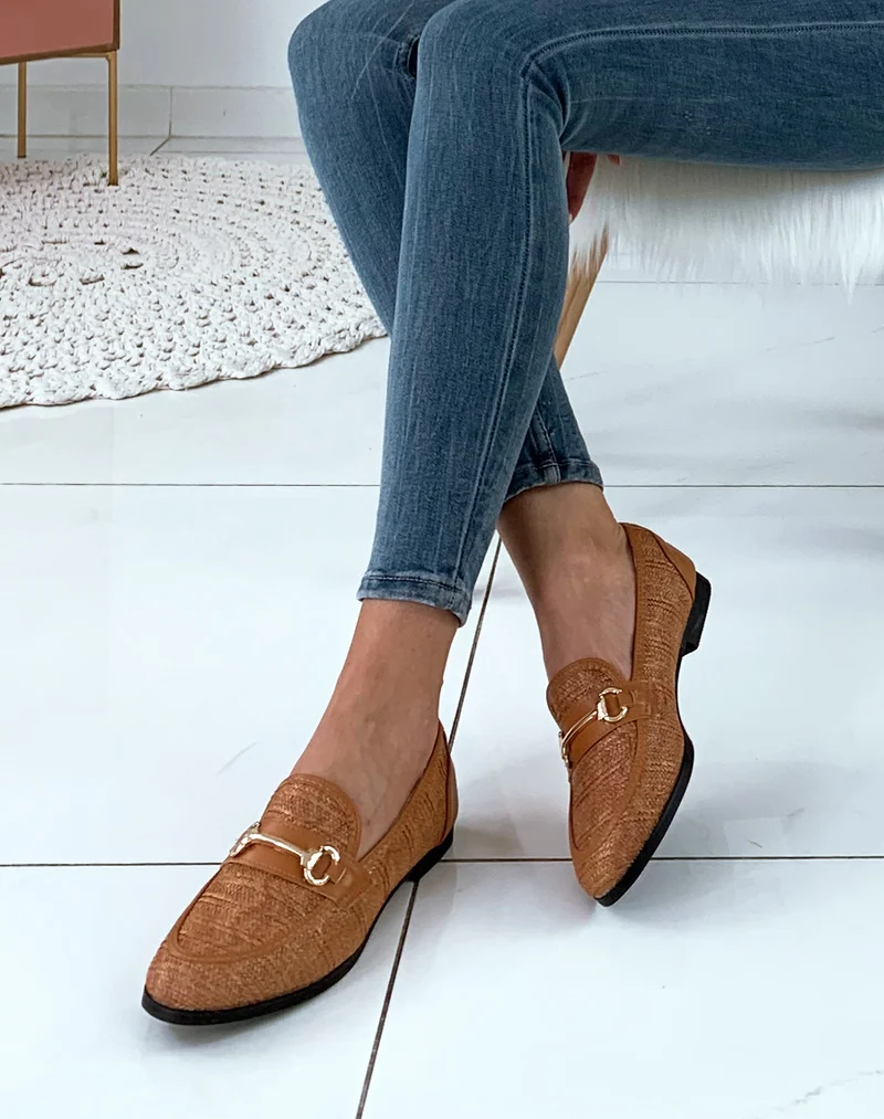 Mocassins camel en osier